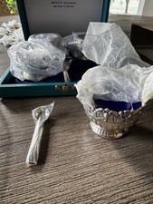 Vintage Raimond Silverplate Cobalt Blue Salt Cellars Spoons Set 4 Boxed Japan picture
