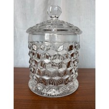 Vintage Fostoria American Glass Cookie Jar with Lid 2056 Diamond Cube Pattern picture