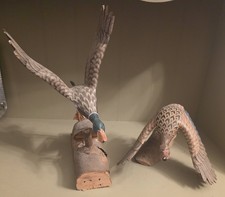 Vintage James Lapham Hand Carved Flying Mallard Duck Wood Sculpture Pair Signed  picture