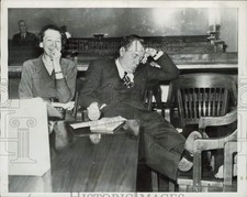 1950 Press Photo Sarah Helmick sits beside sleeping Horace Dodge Jr., Detroit picture
