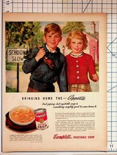 Vintage 1950s Campbell's Vegetable Soup Ad Kids School Ephemera picture