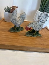 Vintage Lefton Rooster and Hen Chicken Figurines Resin 5”-6” Farmhouse Cottage picture