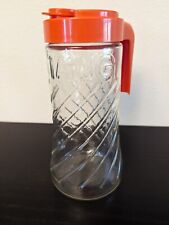 Vtg Tang Pitcher Swirled Glass 1-Qt  w/ Orange Flip Lid Anchor Hocking Juice  picture