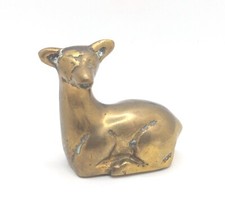 Vintage Brass Fawn Deer Doe Figurine MCM Mid Century Modern Resting Sleepy Gift picture