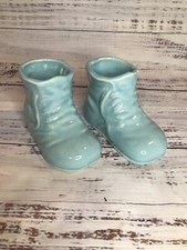 Vintage Blue Art Pottery Baby Booty Shoe Planter Vase Nursery Decor picture