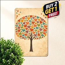 Romantic Tree Heart Shaped Branches Metal Sign Rustic Love Tin Wall Art picture