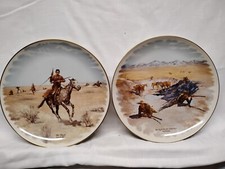 Gorham Frederic Remington Collectible Plates Fight Waterhole & Flight lot of 2 picture