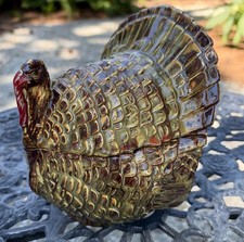 VTG Ceramic Turkey Lidded Candy Dish, Artist Signed Thanksgiving Decor picture