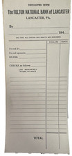 Vintage Fulton National Bank Deposit Slip 1940's Blank Lancaster PA origin NOS picture