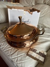 Vintage NEW Leonard EP Copper Pot 9” 3.5” Brass Handles Glass Bowl Lid W/Box MCM picture