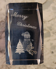 3 Christmas 3D Laser Etched Crystal Paperweight Snowman Santa Christmas Tree picture