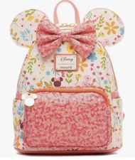 Loungefly Disney Minnie Mouse Springtime Sequins Womens Backpack NWT picture