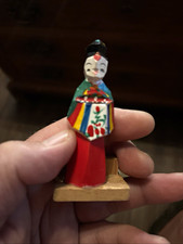 Vintage Korean Wooden Woman Figurine Card Place Holder Hand Painted Made Korea picture