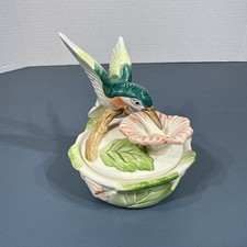 Vintage Fitz & Floyd HUMMINGBIRD AND HIBISCUS Porcelain Trinket Box 1988 picture