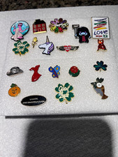 Vintage Enamel Pin Lot 17 Pc Good Luck Shamrock Hallmark Pumpkin USPS Love Stamp picture