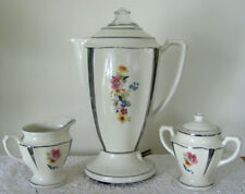 Vintage 1930s PORCELIER Porcelain Percolator Coffee Pot w/ Creamer & Sugar Bowl picture
