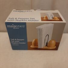 Mainstays Walmart Wooden Salt & Pepper Shakers And Metal Napkin Holder Combo NIB picture