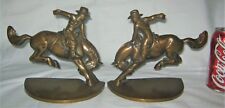 ANTIQUE USA BRONZE RODEO WESTERN COWBOY MAN RUSSWOOD HORSE ART STATUE BOOKENDS  picture