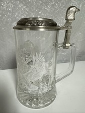 FiYe Eagle Glass Beer Stein With Unique Pewter Lid 6