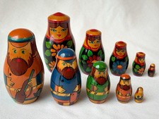 Vintage USSR Russian Matryoshka Nesting Dolls 2 Sets Male and Female Folk Art picture