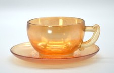 Carnival Glass Cup and Saucer Iridescent Marigold Collectible 5-⅝