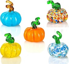 5pcs Blown Glass Pumpkin Figurines Collectibles, Small Crystal Glass Art Pump... picture