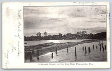 Antique Florida Postcard PENSACOLA Sunset Scene on the Bay 1905 picture