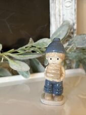Vintage Hand Painted Porcelain Boy Carrying Wood Figurine picture