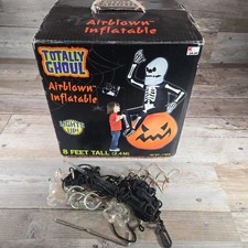 Vintage Gemmy Totally Ghoul 8ft Halloween Inflatable Skeleton On Pumpkin picture
