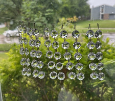 Set of 10 Vintage Faceted  Octagon  Clear  Crystal Chandelier Prism Strands NEW picture