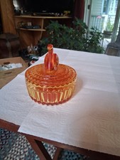 VTG Jeanette Amberina Swan Glass Powder Trinket Dish Red Orange Yellow (3084) picture