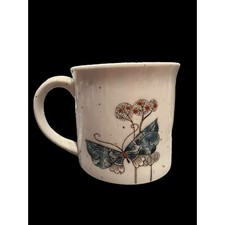 Vintage Speckled Stoneware Hand Painted Butterfly & Poppies Coffee/Tea Mug picture