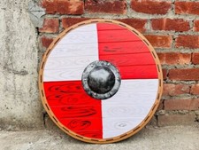 Medieval Viking Red & White Viking Battle Ready Viking Wooden Shield Best Gift picture