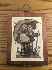 Hummel 36 Boy and Girl with Umbrella 5.5 x 7 Manchester Wood Plaque Germany picture