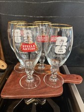 Stella Artois FIFA World Cup Chalice Goblet Beer Glasses Gold Rim Set of 4 picture