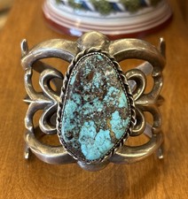 Vintage Native American Turquoise Bracelet Sterling Silver Navajo OLD PAWN CAST picture