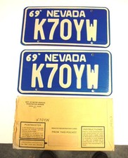 1969 Pair Mint Nevada License Plates K70YW Vintage Recessed picture