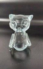 Vintage Hand Blown Clear Art Glass OWL BIRD Figurine / Paperweight 3.5