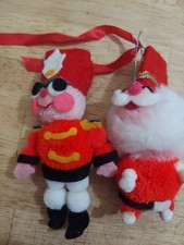 Vtg Pair Fun & Fancy PomPom Yarn Santa Claus & Toy Soldier Christmas Ornaments picture
