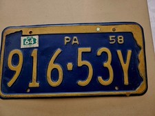 Old 1958 1964 Pennsylvania Metal License Plate State of  PA Tag 916 53Y picture