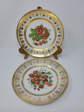 2 Antique 19th century Paris Porcelain Strawberry Dinner Plates Raphaele Giovine picture