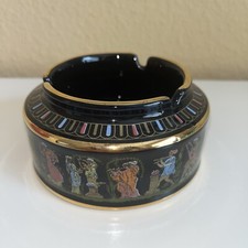 VTG~ADIS~24k Gold Black Handmade In Greece Greek Key Ashtray 4