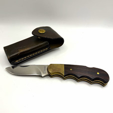 Vintage Gerber Portland OR Folding Hunting Knife Wood Handle Leather Sheath USA picture