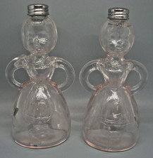 Vintage Pink Glass Merry Maid Salt & Pepper Shaker Set 7