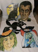 Lot Of 5 Vintage Eureka Halloween Die Cut Cutout Decorations Witch, Cat, Etc picture