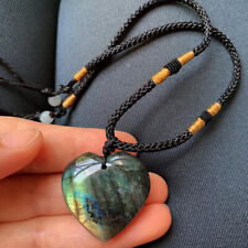 Natural Heart Pendant Labradorite Necklace Gem Moonstone Stone Crystal Quartz US picture