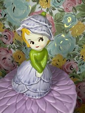 Vtg Flower Petal Girl Lavender & Green Dress & Hat Enesco Napco? Figurine Japan picture