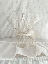 VTG 90’s Clear Acrylic Handcrafted Vase Lucite Bow Draped Ruffled Holiday Signed picture