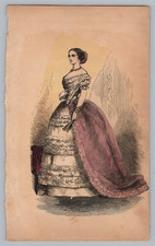 Antique 1855 French Fashion Plate Print Le Moniteur de la Mode Victorian Dress picture