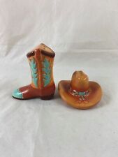 MWW Market Vintage Cowboy Hat & Boot Salt & Pepper Shakers With Plugs Ceramic picture